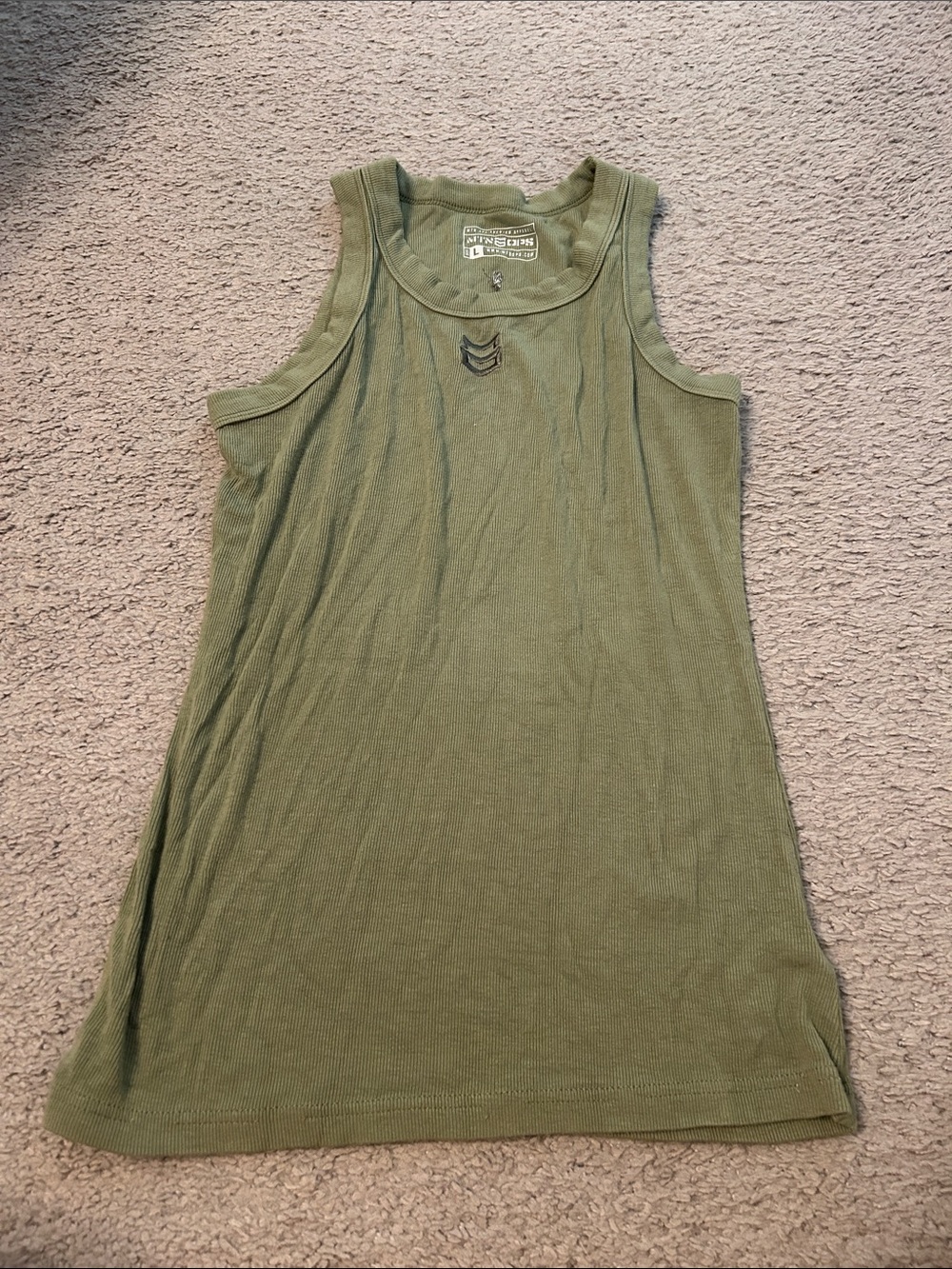 Olive Green Ribbed Tank. Mountain Opps brand. Workout tank.